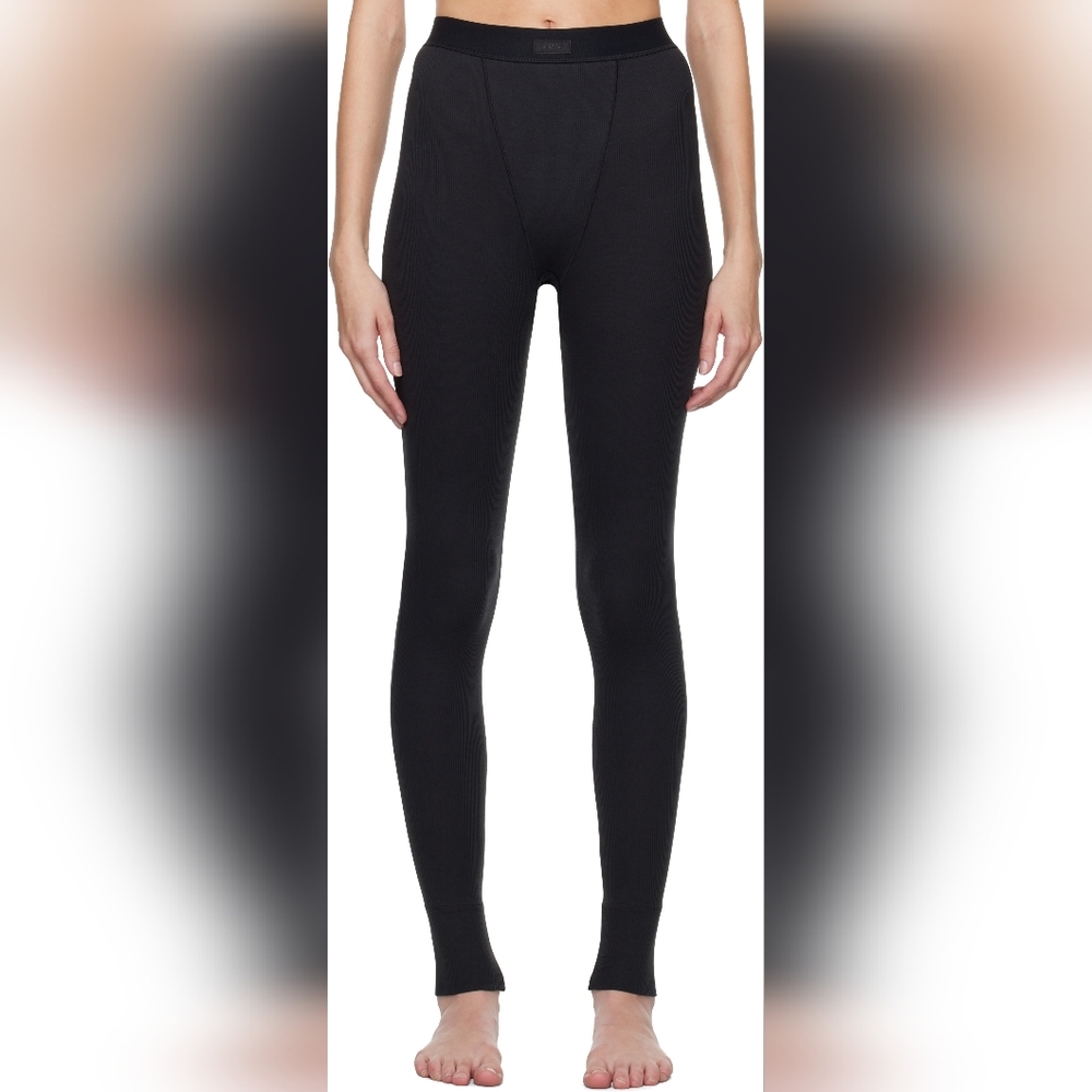 Skims Black Cotton Rib Leggings, NWT, size small